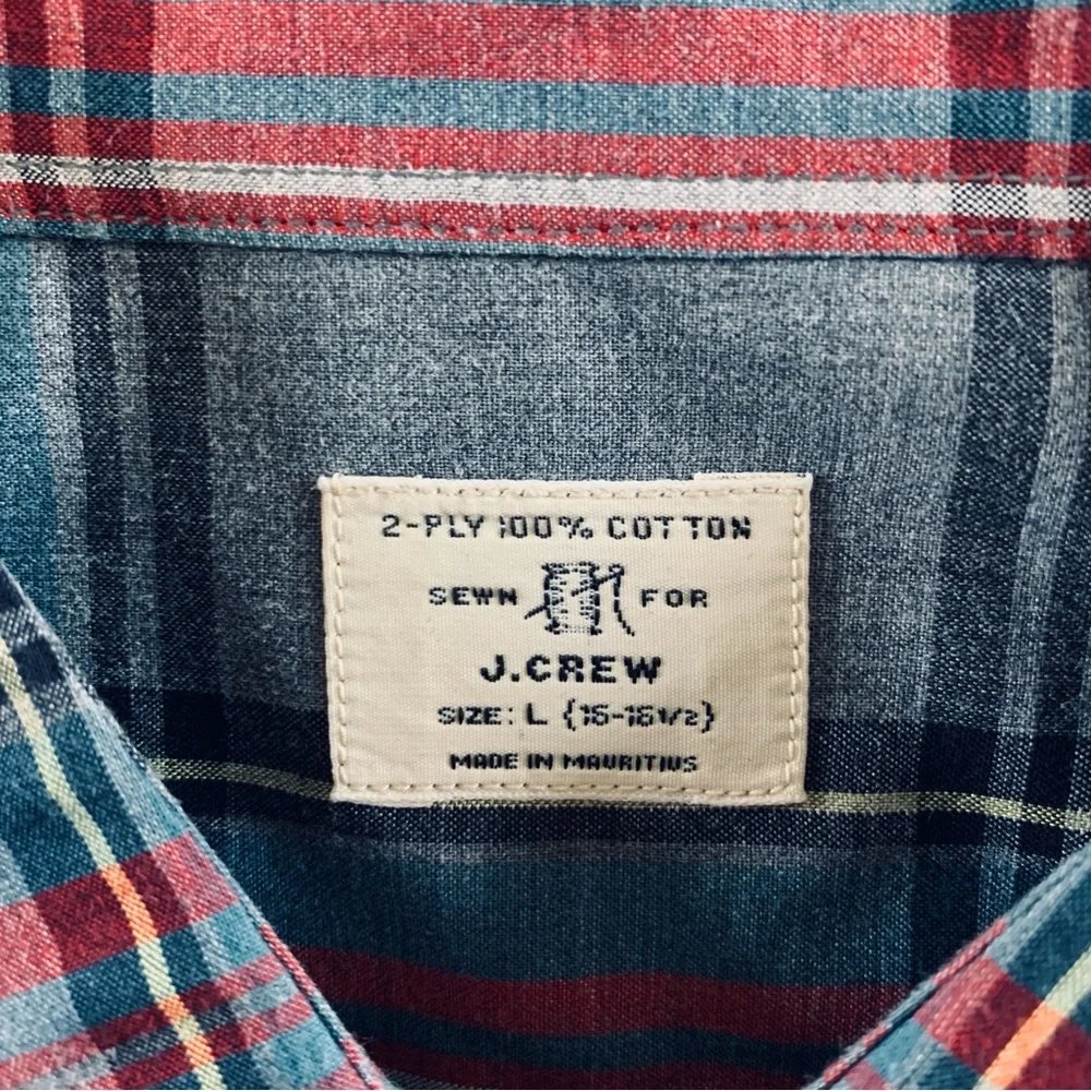 J.Crew Shirt Mens Long Sleeve Button Up 2-Ply 100% Cotton Plaid Gray L (16-16.5)